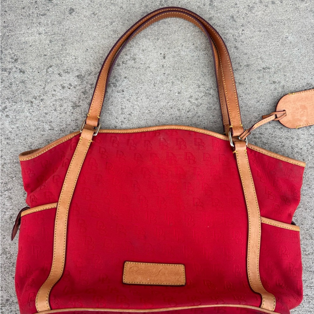 Red vintage dooney and bourk Tote Bag with Tan patinad leather
